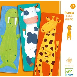 Djeco (01551) - "Funny Animals, 9 in 1" - 3 pieces puzzle