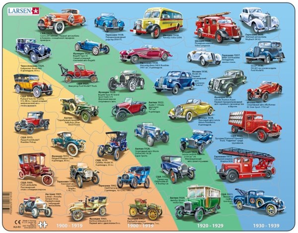 Larsen (HL8-RU) - "Old Cars - RU" - 42 pieces puzzle