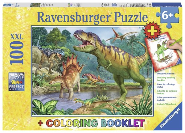 Ravensburger (13695) - "World of Dinosaurs + Colouring Booklet" - 100 pieces puzzle