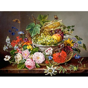 Castorland (C-200658) - "Still Life with Flowers and Fruit Basket" - 2000 pieces puzzle