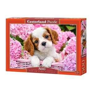 Castorland (B-52233) - "Pup in Pink Flowers" - 500 pieces puzzle