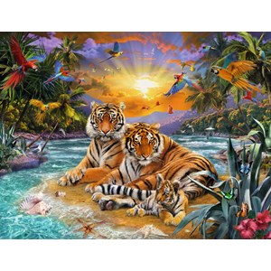 Ravensburger (16624) - "Tiger Family at Sunset" - 2000 pieces puzzle