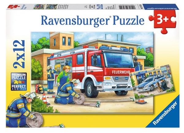 Ravensburger (07574) - "Police and Firefighters" - 12 pieces puzzle