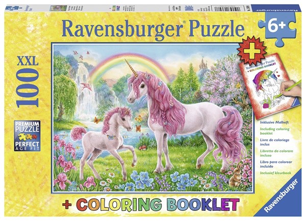 Ravensburger (13698) - "Magical Unicorns + Coloring Book" - 100 pieces puzzle