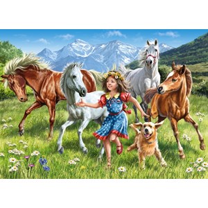 Castorland (B-13029) - "The girl and the horses in meadow" - 120 pieces puzzle