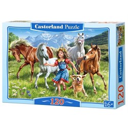 Castorland (B-13029) - "The girl and the horses in meadow" - 120 pieces puzzle