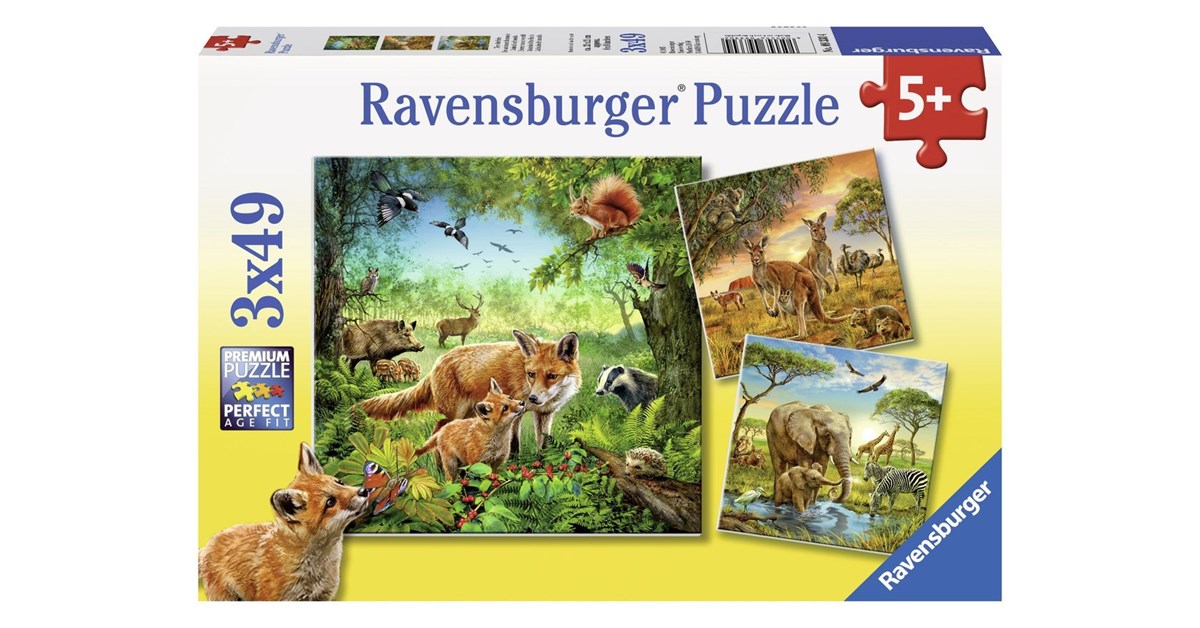 vijand Jumping jack Stevig Ravensburger (09330) - "Animals of The Earth" - 49 pieces puzzle