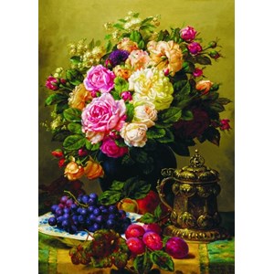 Gold Puzzle (60904) - Jean-Baptiste Robie: "Still Life with Roses, Grapes and Plums" - 1000 pieces puzzle