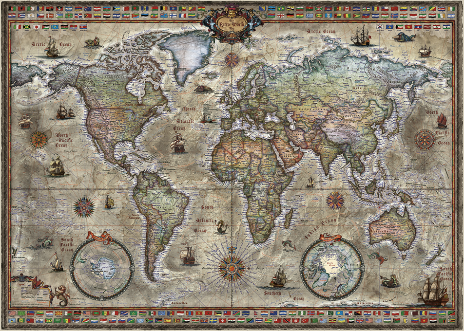 HEMISPHERE MAP RAJKO ZIGIC Heye Puzzle 29615-6000 Teile Pcs. MAP ART 