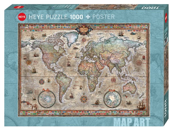 Heye 29871 Rajko Zigic Retro World Map 1000 Pieces Puzzle