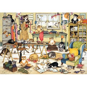 Ravensburger (19245) - Linda Jane Smith: "Crazy Cats in the Craft Room" - 1000 pieces puzzle