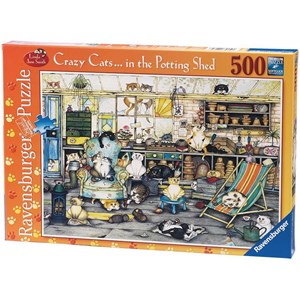 Ravensburger (14135) - Linda Jane Smith: "Crazy Cats in the Potting Shed" - 500 pieces puzzle