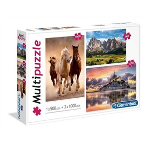 Clementoni (08107) - "Horses, Mountain, Mont Saint-Michel" - 500 1000 pieces puzzle