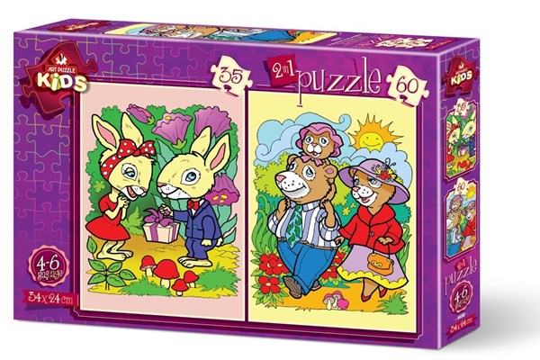 Art Puzzle (4498) - "The Rabbits and The Bear Family" - 35 60 pieces puzzle
