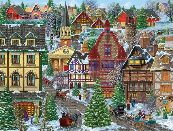 SunsOut (38937) - "Winter Village Square" - 300 pieces puzzle