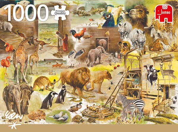 Getuigen Vereniging Wereldbol Jumbo (18854) - Rien Poortvliet: "Building Noah's Ark" - 1000 pieces puzzle