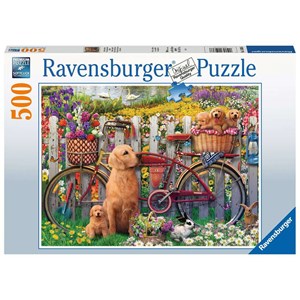 Ravensburger (15036) - "Cute dogs in the garden" - 500 pieces puzzle