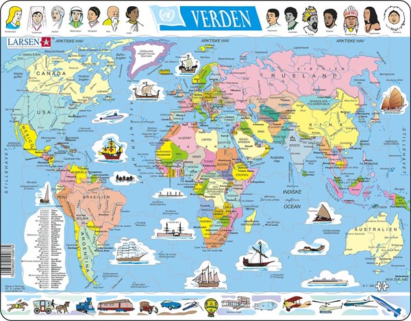 Larsen (K1-DK) - "The World Political Map" - 107 pieces puzzle