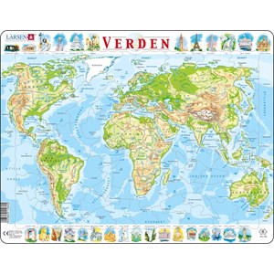Larsen (K4-DK) - "The World Physical Map - DK" - 80 pieces puzzle