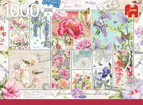Jumbo (18597) - "Flower Stamps" - 1000 pieces puzzle