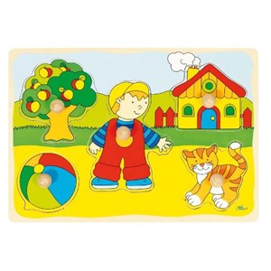 Goki (57858) - "GoKi Wooden Cat and House Puzzle" - 5 pieces puzzle