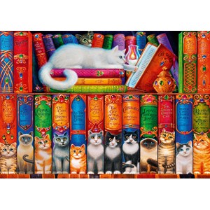 Bluebird Puzzle (70344) - Randal Spangler: "Cat Bookshelf" - 1000 pieces puzzle