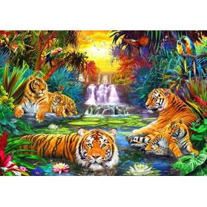 Bluebird Puzzle (70155) - Jan Patrik Krasny: "Family at the Jungle Pool" - 1000 pieces puzzle