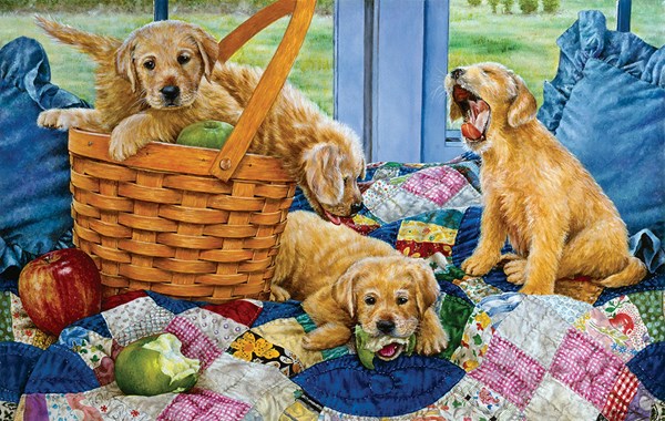SunsOut (44301) - Susan Brabeau: "Puppies in a Basket" - 550 pieces puzzle