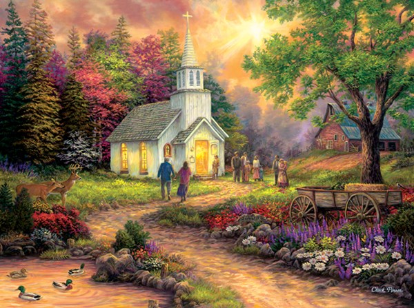 SunsOut (33709) - Chuck Pinson: "XXL Pieces - Chuck Pinson - Country Church" - 1000 pieces puzzle