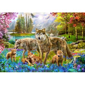 Bluebird Puzzle (70195) - Jan Patrik Krasny: "Spring Wolf Family" - 1500 pieces puzzle