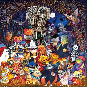 SunsOut (21893) - Bill Bell: "Cats and Dogs on Halloween" - 500 pieces puzzle