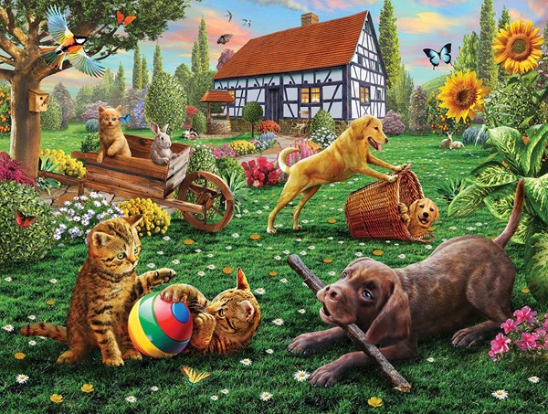 SunsOut (51836) - Adrian Chesterman: "Dogs and Cats at Play" - 500 pieces puzzle
