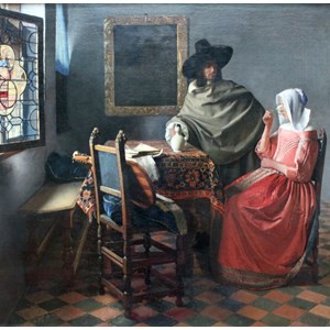 Grafika (00148) - Johannes Vermeer: "The Glass of Wine, 1658-1660" - 1500 pieces puzzle