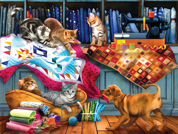 SunsOut (28832) - Tom Wood: "Quilting Room Mischief" - 300 pieces puzzle