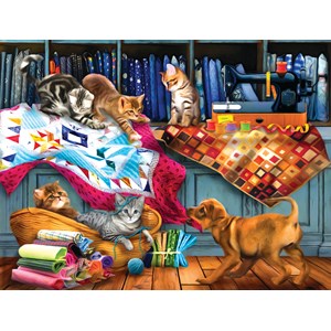SunsOut (28832) - Tom Wood: "Quilting Room Mischief" - 300 pieces puzzle