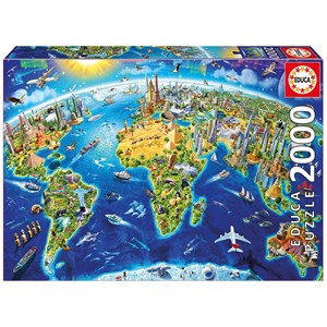 Educa (17129) - Adrian Chesterman: "World Landmarks Globe" - 2000 pieces puzzle