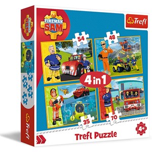Trefl (34311) - "Fireman Sam to the Rescue" - 35 48 54 70 pieces puzzle