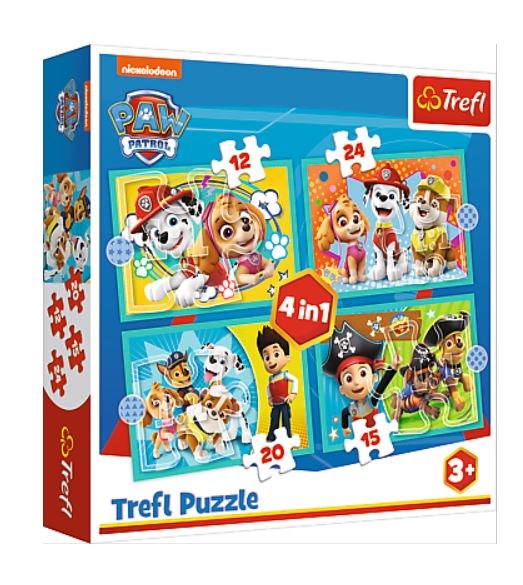 Trefl (34346) - "Happy Paw Patrol Team" - 12 15 20 24 pieces puzzle