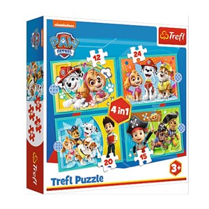 Trefl (34346) - "Happy Paw Patrol Team" - 12 15 20 24 pieces puzzle