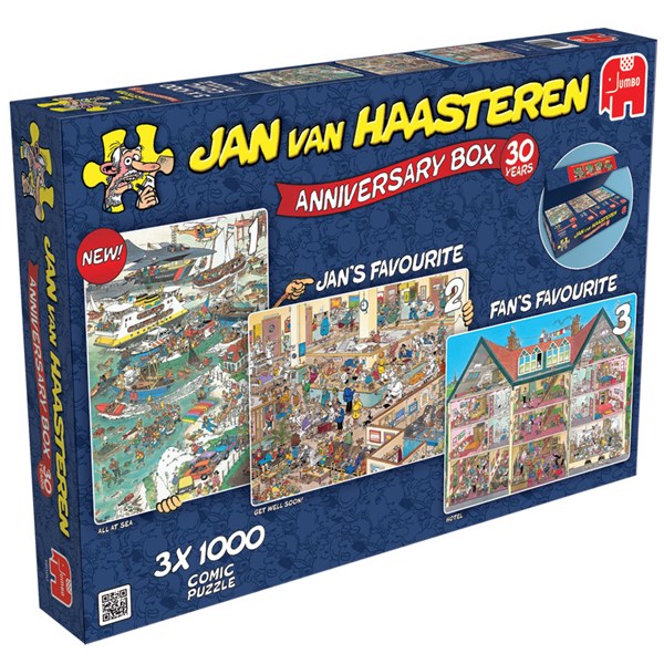 Integratie hoed Vierde Jumbo (19000) - Jan van Haasteren: "Anniversary Gift Box" - 1000 pieces  puzzle