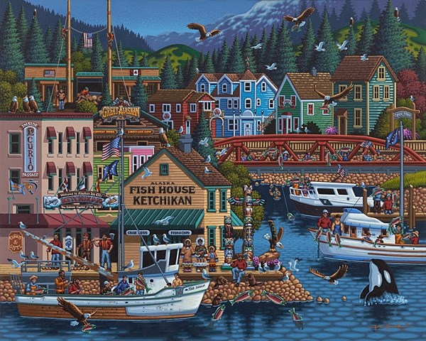 Dowdle Folk Art (00245) - Eric Dowdle: "Ketchikan, Alaska" - 500 pieces puzzle