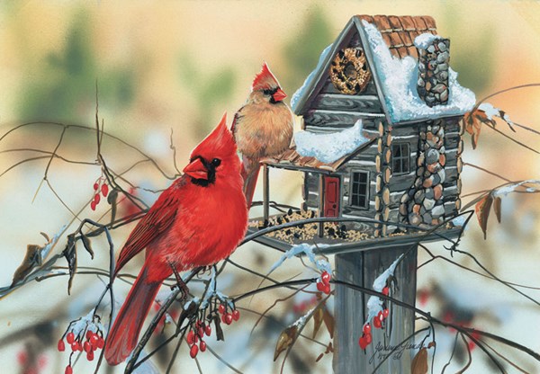 SunsOut (30624) - Janene Grende: "Cardinal's Rustic Retreat" - 500 pieces puzzle