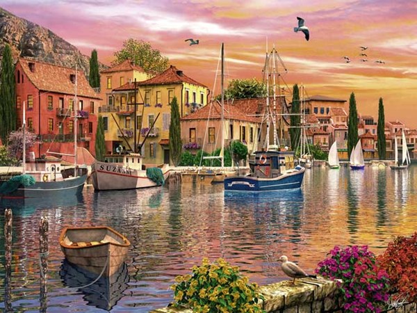 Ravensburger (16280) - Dominic Davison: "Mediterranean Harbor" - 1500 pieces puzzle