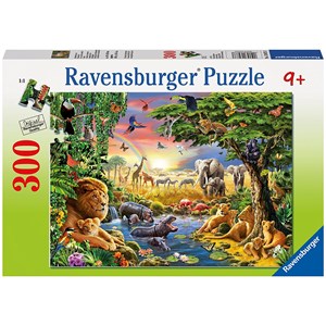 Ravensburger (13073) - Adrian Chesterman: "Evening at the Waterhole" - 300 pieces puzzle
