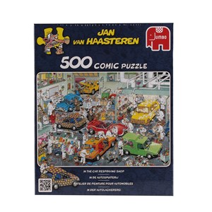 Jumbo (17281) - Jan van Haasteren: "In the car respraying shop" - 500 pieces puzzle