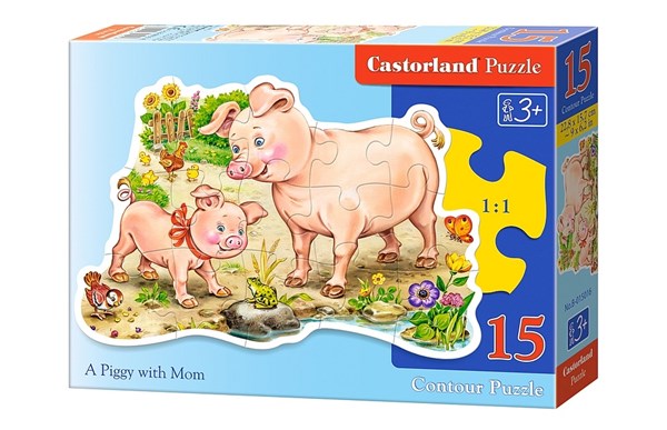 Castorland (B-015016) - "A Piggy with Mom" - 15 pieces puzzle