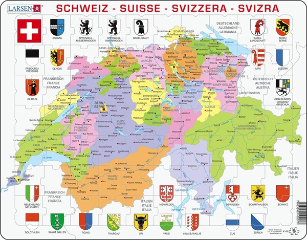 Larsen (K43) - "Switzerland Political Map" - 70 pieces puzzle